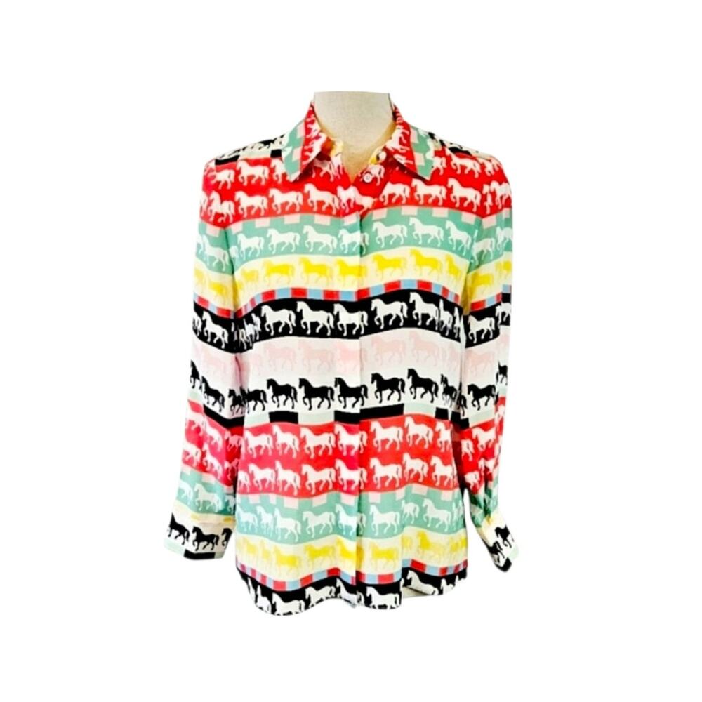 Alice + Olivia Willa Placket Horse Stallion Silk Blouse Size Small - Picture 4 of 9